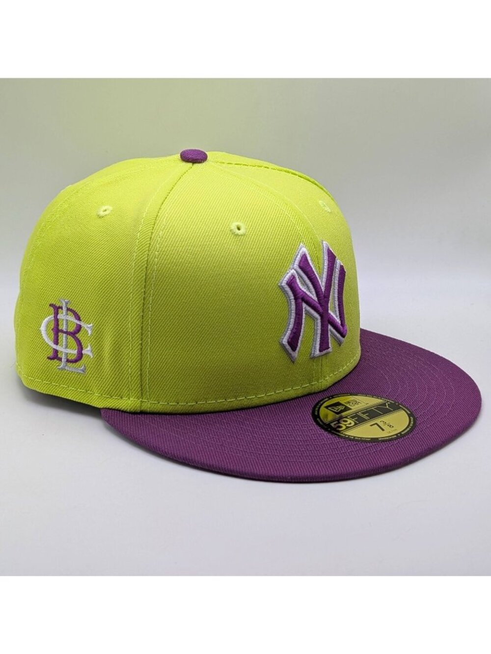 New York Yankees Big League Chew Sour Apple Hat Fitted Size 7 3/8 New Era Neon
